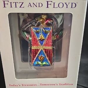 Fitz and Floyd Red, Blue and Gold Gift Box Ornament